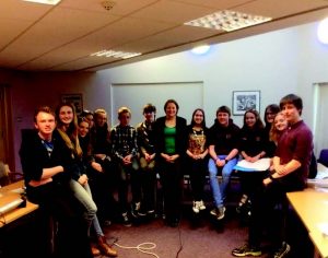 Ceredigion’s Youth Council and Children’s Commissioner Sally Holland: Representing young people in Ceredigion are two pupils from every secondary school in the county