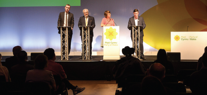 (L-R): Adam Price AM, Professor Nigel Copner, Bethan Jenkins AM, Port Talbot Steel Worker Scott Bamsey