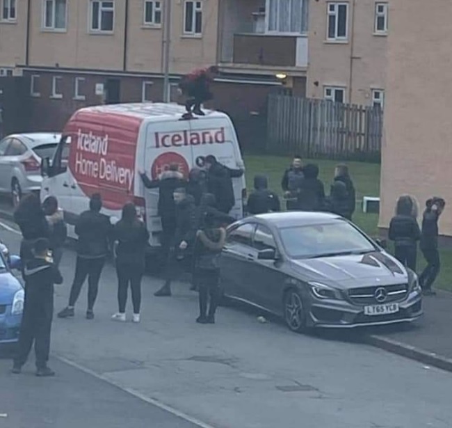 Iceland delivery van raided by gang of youths