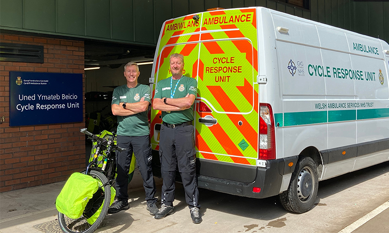 Two Welsh Ambulance staff cycling from Cardiff to Paris